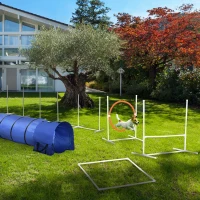 PawHut 5Pcs Dog Agility Training Equipment with 8.7KG Net Weight, Pet Agility Set with Tunnels, Adjustable Jump Ring, Jumper, Weave Poles, Square Pause Box, Carrying Bag, Whistle(m-8)