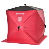 Outsunny 2 Person Ice Fishing Shelter, Pop-Up Portable Ice Fishing Tent with Carry Bag, Windows and Anchors for Low-Temp -22℉, Red(m-1)