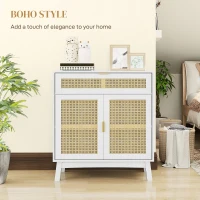 HOMCOM Boho Sideboard Storage Cabinet with Rattan Doors, White(m-4)
