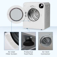 HOMCOM Compact Laundry Dryer 1300W Portable Clothes Dryer with 3.2 cu.ft Stainless Steel Drum, Front Load Electric Dryer, White(m-6)