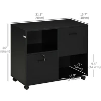 Vinsetto Mobile Printer Stand, Lateral File Cabinet with Lock, Filing Cabinet with Hanging Bars for Letter, A4 Size, Black(m-3)