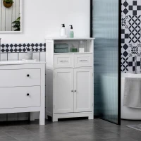 kleankin Bathroom Cabinet Organizer, Freestanding Small Storage Cabinet with Two Drawers and Adjustable Shelf for Living Room, or Entryway, White(m-2)