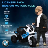 Aosom 6V 3 Wheeled Electric Motorcycle, Kids Motorcycle Licensed BMW with Headlight, Music, Blue(m-5)