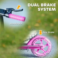 Qaba Scooter for Kids Ages 3-8 with Light Up Wheels, Adjustable Handlebar, Rear Brake & Handbrake for Girls and Boys, Pink(m-6)
