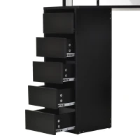 HOMCOM Corner Vanity Table, Makeup Vanity Table with 5 Drawers and Open Shelves, Dressing Table with 3-piece Mirror for Bedroom, Black(m-7)