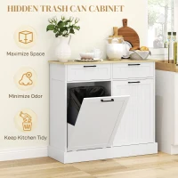 HOMCOM Hidden Garbage Bin Cabinet, Tilt Out Trash Cabinet w/ 2 Drawers, Freestanding Kitchen Island for Laundry, White(m-4)