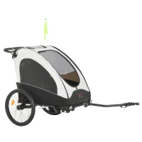 Aosom 3 In1 Baby Bike Trailer for 2 Kids, Foldable Double Jogger Stroller, 2-Seater Stroller with Shock Absorber System, Rubber Tires, Adjustable Handlebar Brake, Storage Bag,White(m-11)