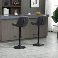 HOMCOM PU Leather Bar Stools Set of 2, Adjustable Height Swivel Bar Chairs with Footrest for Home Pub Area, Grey(m-9)