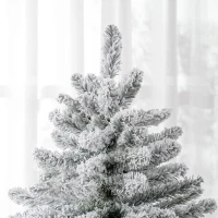 HOMCOM 5 Foot Artificial Flocked Christmas Tree with Snow, Metal Stand, Hinged Xmas Tree for Home Office Holiday(m-10)