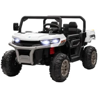 Aosom 12V Ride on Car with Electric Bucket, Two-Seater, Shovel, Remote Control, Spring Suspension, Horn, Music, White(m-2)