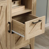 HOMCOM Farmhouse Storage Cabinet, Kitchen Cupboard Buffet Cabinet with Drawers, Door and Adjustable Shelf, Natural(m-9)