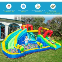Outsunny 5-in-1 Water Slide Kids Inflatable Bounce House Water Park Jumping Castle Includes Trampoline Slide Water Pool Cannon Climbing Wall with Carry Bag, Repair Patches without Air Blower(m-6)