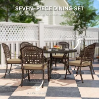 Outsunny 7 Pieces Outdoor Dining Set for 6, Aluminum Patio Table and Chairs Furniture Set with Umbrella Hole, Cushions, Bronze(m-4)