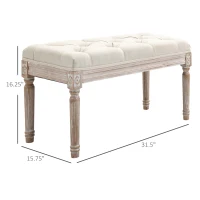 HOMCOM 32" Vintage Ottoman, Tufted Foot Stool with Upholstered Seat, Rustic Wood Legs for Bedroom, Living Room, Beige(m-3)