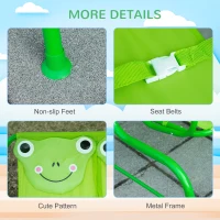 Outsunny Porch Swing for Kids with Adjustable Canopy to Block Sun at Angles, Kids Swing Chair with Seatbelts, Frog Pattern, Gift for Kids Ages 3-6, Green(m-7)