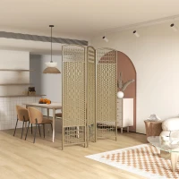 HOMCOM 3 Panel Folding Room Divider, Portable Privacy Screen, Wave Fiber Room Partition for Home Office, Natural(m-9)