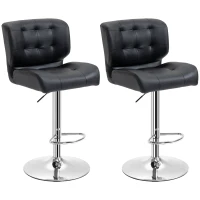 HOMCOM Bar Stools Set of 2, Adjustable Height Barstools, Faux Leather Swivel Bar Chairs with 5.1" Thick Padded, Footrest for Kitchen Counter, Home Bar, Black(m-2)