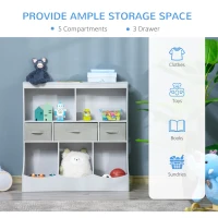 HOMCOM Kids Bookcase, Toy Storage Organizer Cabinet, Children Display Bookshelf with Drawers for Toys, Clothes, Books, Gray(m-5)