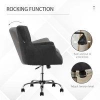 HOMCOM Mid Back Task Chair, Modern Home Office Chair with Tufted Button Design and Padded Armrests, Swivel Computer Desk Chair for Study Living Room Bedroom, Carbon Black(m-5)