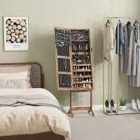 HOMCOM Lockable Jewellery Armoire with LED Light, Standing Mirror with Storage for Bedroom Dressing Room, Rustic Brown(m-1)