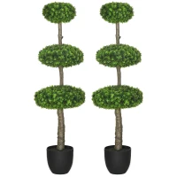 HOMCOM Set of 2 Artificial Boxwood Topiary Trees in Pots, 43.25" Artificial Plants Faux Trees for Home Office, Living Room Decor, Indoor & Outdoor(m-11)