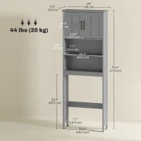 kleankin Modern Over The Toilet Storage, Bathroom Cabinets Over Toilet with Open Shelves and Double Door Cabinet, Grey(m-3)