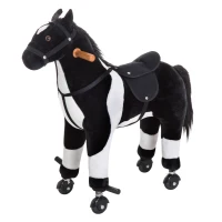 Qaba Kids Rocking Toy Ride on Horse Walking Pony Plush Neigh Sound w/ Wheel, Black(m-2)