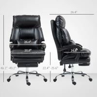HOMCOM Overstuffed Office Chair, High Back Desk Chair with Foot Rest, Reclining PU Leather Computer Chair, Black(m-3)