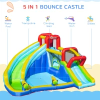 Outsunny 5-in-1 Water Slide Kids Inflatable Bounce House Water Park Jumping Castle Includes Trampoline Slide Water Pool Cannon Climbing Wall with Carry Bag, Repair Patches without Air Blower(m-4)