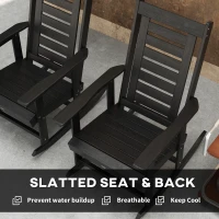 Outsunny 2 Pieces Outdoor Rocking Chairs, HDPE Patio Rockers with 28" High Back, Wide Armrests for Porch Backyard, Black(m-7)