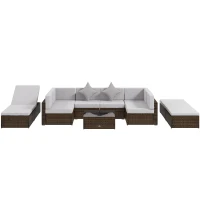 Outsunny 9 Pieces Wicker Patio Furniture Set with Cushion, Light Grey(m-2)