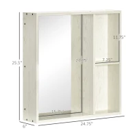 kleankin 24.75" x 25.5" Bathroom Medicine Cabinet with Mirror, Storage Shelf, Over Toilet Bathroom Cabinet Wall Mounted for Living Room and Laundry Room, White(m-3)