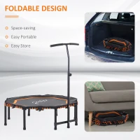 Soozier 48" Silent Mini Trampoline with Adjustable Handle Bar Fitness Trampoline Bungee Rebounder Jumping Cardio Trainer Workout for Adults or Teens Jump Exercise Equipment Orange(m-7)