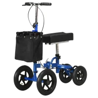 HOMCOM Knee Scooter with Basket, Dual Braking System and 10" All Terrain Wheels, Steerable Knee Walker with Adjustable Height, Foldable Crutch Alternative for Ankle and Foot Injuries, Blue(m-1)