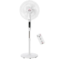 HOMCOM Standing Floor Fan with Remote Control, Stand Up Cooling Fan, Tall Pedestal Electric Fan for Home Bedroom, White(m-11)