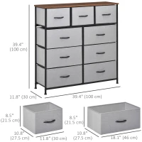 HOMCOM Dresser for Bedroom with 9 Drawers, 4-Tier Fabric Chest of Drawers, Tall Dresser Storage Tower with Steel Frame and Wooden Top for Closets, Nursery Room, Grey(m-3)