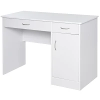 HOMCOM Computer Desk with Storage Drawers, Study Writing Table with Cabinet Adjustable Shelf for Home Office Workstation Bedroom, White(m-2)