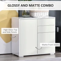 HOMCOM High Gloss Buffet Sideboard with 2 Drawers, 2 Doors and Adjustable Shelf, Kitchen Storage Cabinet with Push Open Design, White(m-5)