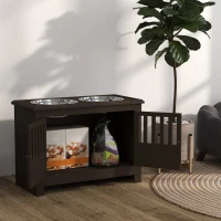 PawHut Dog Food Storage Cabinet with Bowls & Dog Feeding Station, Espresso(m-8)