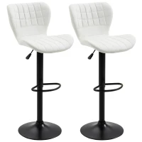 HOMCOM Bar Stools Set of 2 Adjustable Height Swivel Bar Chairs in PU Leather with Backrest & Footrest, White(m-2)