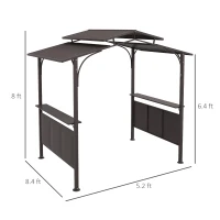 Outsunny 8'x5' BBQ Grill Gazebo, Outdoor Double Tiered Interlaced Polycarbonate Roof with Steel Frame, 2 Side Shelves, Brown(m-3)