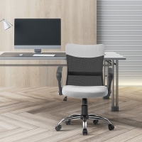 Vinsetto Mid Back Office Chair, Linen Adjustable Office Chair with Lumbar Back Support, Arm, Adjustable Height, Grey