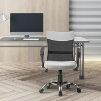 Vinsetto Mid Back Office Chair, Linen-feel Mesh Computer Desk Chair with Lumbar Back Support, Arm, Adjustable Height, Grey(m-1)