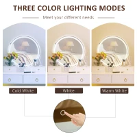 HOMCOM Makeup Vanity Table Set with 3-Color Touch Screen Dimmable Lighted Mirror, Dressing Desk with 4 Drawers and Cushioned Stool for Bedroom, White(m-4)