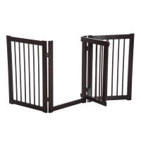 PawHut Free Standing Wooden Pet Gate Indoor Dog Barrier Foldable Step Over Doorway Fence Safety Gate with Open Door Z Shape 3 Panel(m-9)