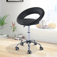 HOMCOM Crescent Rolling Salon Stool with Adjustable Height, Breathable Open Back, Foam Cushion Seat, and 5 Caster Wheels, Black(m-2)