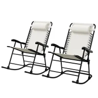 Outsunny Outdoor Rocking Chair Set of 2, Patio Folding Lawn Rocker Set with Headrests for Yard, Patio, Deck, Backyard, Cream(m-11)
