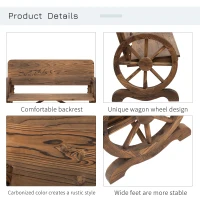 Outsunny Wooden Wagon Wheel Bench Rustic Design 2 Seater Garden Outdoor Chair High Back Loveseat(m-6)