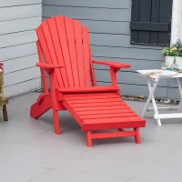 Outsunny Folding Adirondack Chair with Ottoman, Outdoor Wooden Lounger for Patio, Porch, Poolside, Garden, Red(m-1)