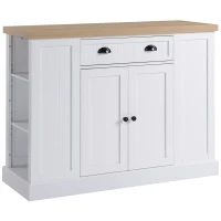 HOMCOM Fluted-Style Wooden Kitchen Island with Storage Cabinet and Drawer, Butcher Block Island for Dining Room, White(m-2)